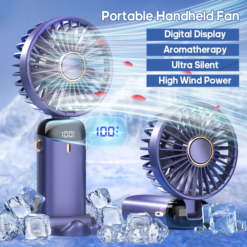 Portable Neck Fan with LED Display - Hands-Free Wearable Personal Fan with Phone Holder